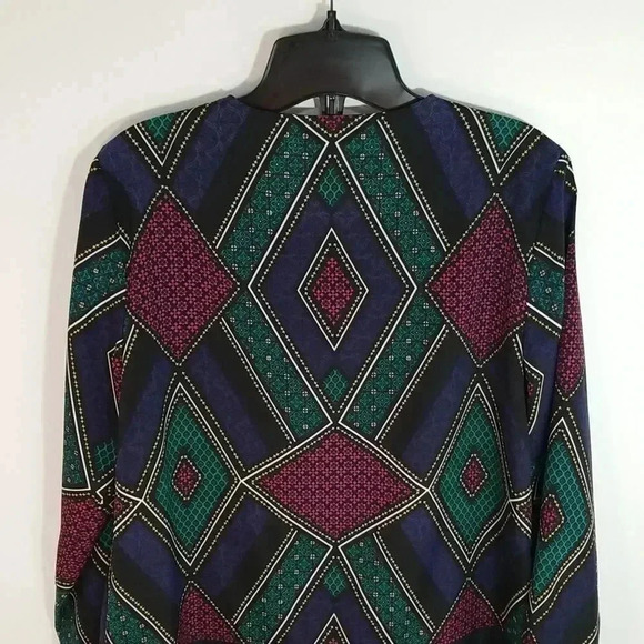 {Vintage- à la carte} 90s Art Deco Geometric Shape Polyester Blouse - Picture 6 of 11
